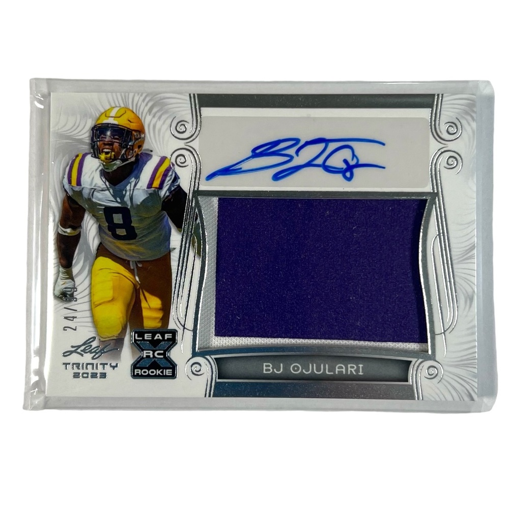 BJ Ojulari 2023 Leaf Trinity Football Rookie Patch Auto /99 LSU Tigers